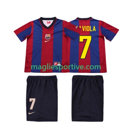 Completo Calcio Barcellona SAVIOLA 7 1999 Retro Bambino Divisa Prima 1998